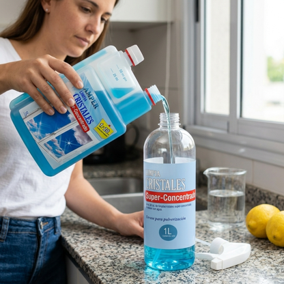 Limpiacristales Superconcentrado Profesional con Envase Dosificador para Diluciones Precisas | Limpia, Desengrasa y Abrillanta Cristales y Espejos
