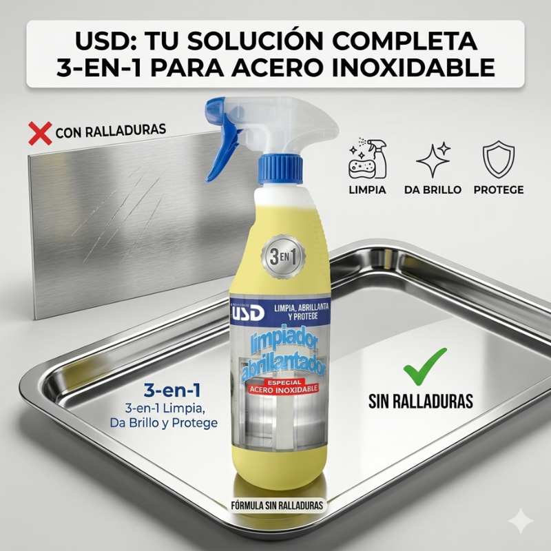Limpiador abrillantador de acero inoxidable – Limpia, protege y elimina huellas (uso profesional)