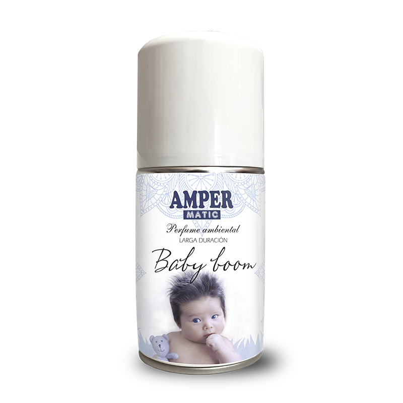 Ambientador en aerosol AMPER MATIC aroma Baby Boom de 250 ml para difusor automático