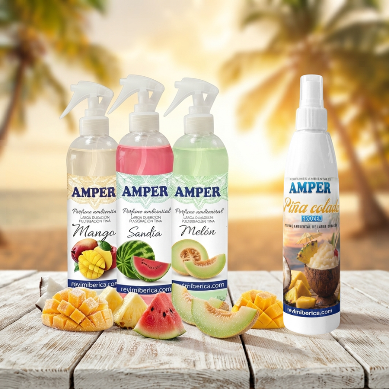 pack de cuatro aromas de ambientadores de verano mango sandia melon y piña colada
