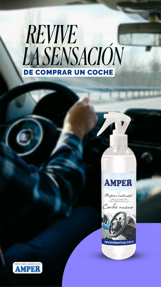Ambientador aroma a COCHE NUEVO. Elimina malos olores en el vehículo. Concentrado, permanente. AMPER COCHE NUEVO