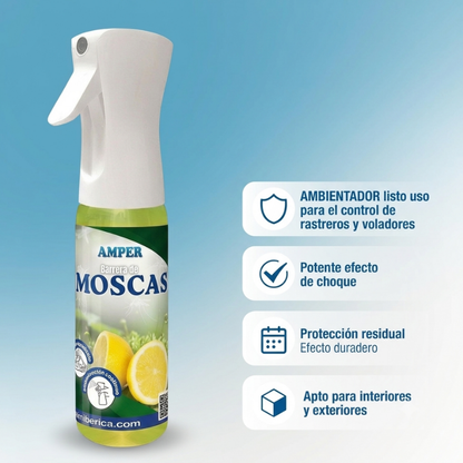 Ambientador Barrera de Moscas y Mosquitos Aroma Limón con Pulverizador Flairosol Original | Bruma Continua y Frescura Duradera