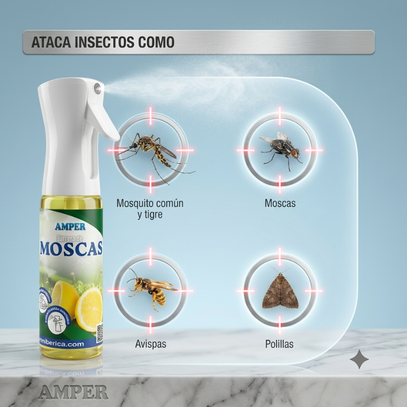 Ambientador Barrera de Moscas y Mosquitos Aroma Limón con Pulverizador Flairosol Original | Bruma Continua y Frescura Duradera