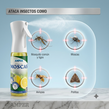 Ambientador Barrera de Moscas y Mosquitos Aroma Limón con Pulverizador Flairosol Original | Bruma Continua y Frescura Duradera
