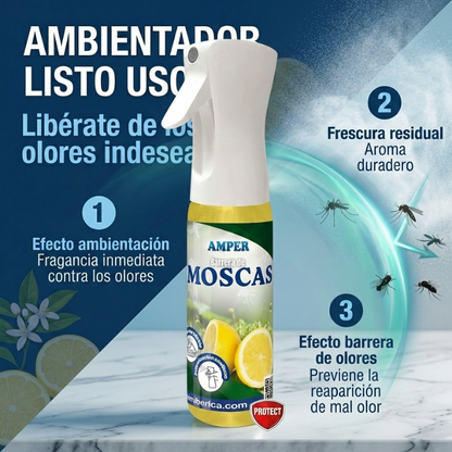 Ambientador Barrera de Moscas y Mosquitos Aroma Limón con Pulverizador Flairosol Original | Bruma Continua y Frescura Duradera