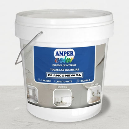 Pintura plástica al agua 4LITROS, efecto mate interior y exterior AMPER COLOR – Alta cubrición, lavable y de secado rápido