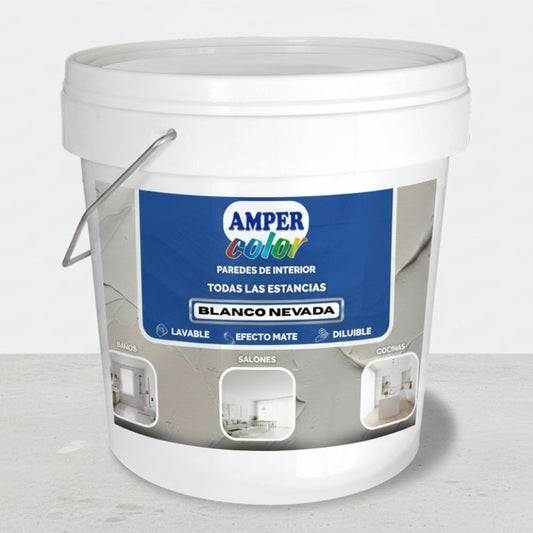 Pintura plástica al agua 4LITROS, efecto mate interior y exterior AMPER COLOR – Alta cubrición, lavable y de secado rápido