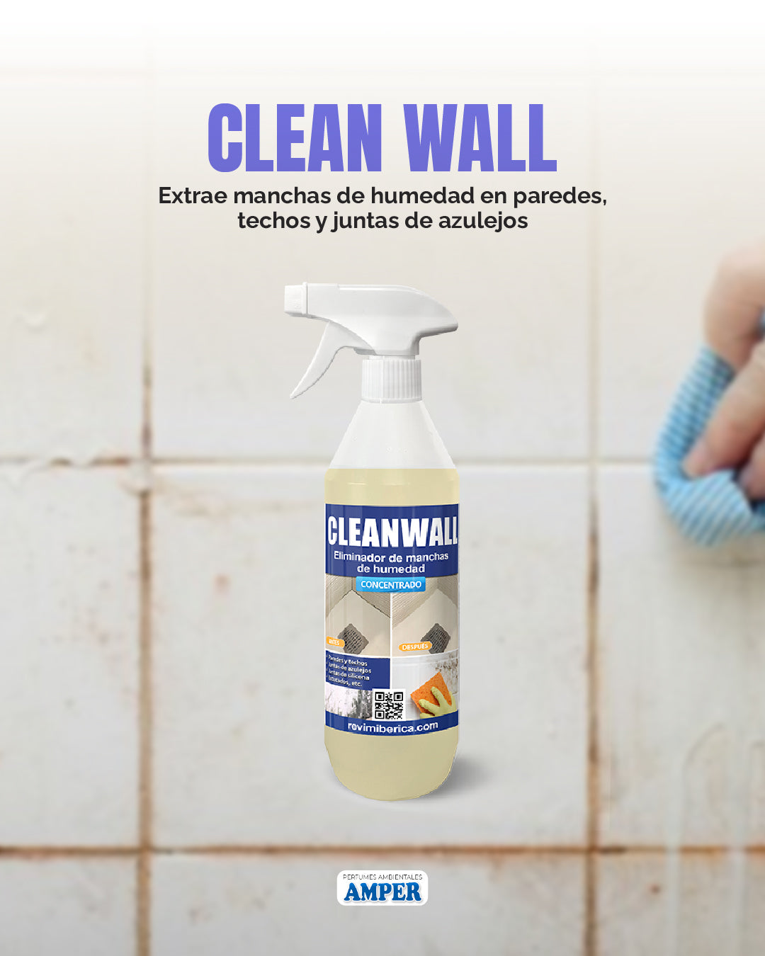 Clean wall producto para extraer manchas de humedad en paredes, techos, y juntas de azulejo