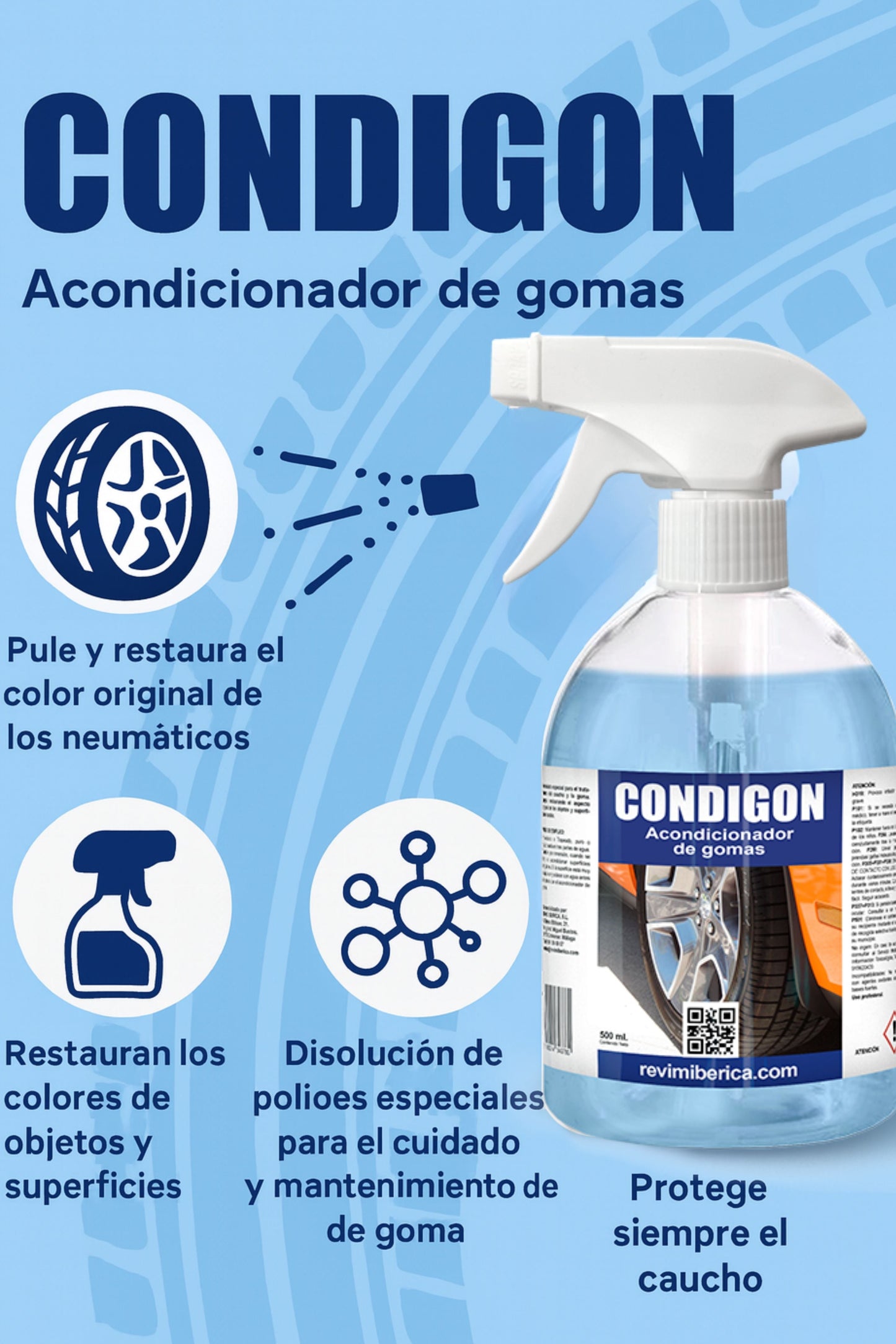 CONDIGON | Renovador de Neumáticos y Gomas | Acabado Negro Natural y Protección Profesional | Sin aceites | Resultados duraderos