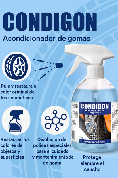 CONDIGON | Renovador de Neumáticos y Gomas | Acabado Negro Natural y Protección Profesional | Sin aceites | Resultados duraderos