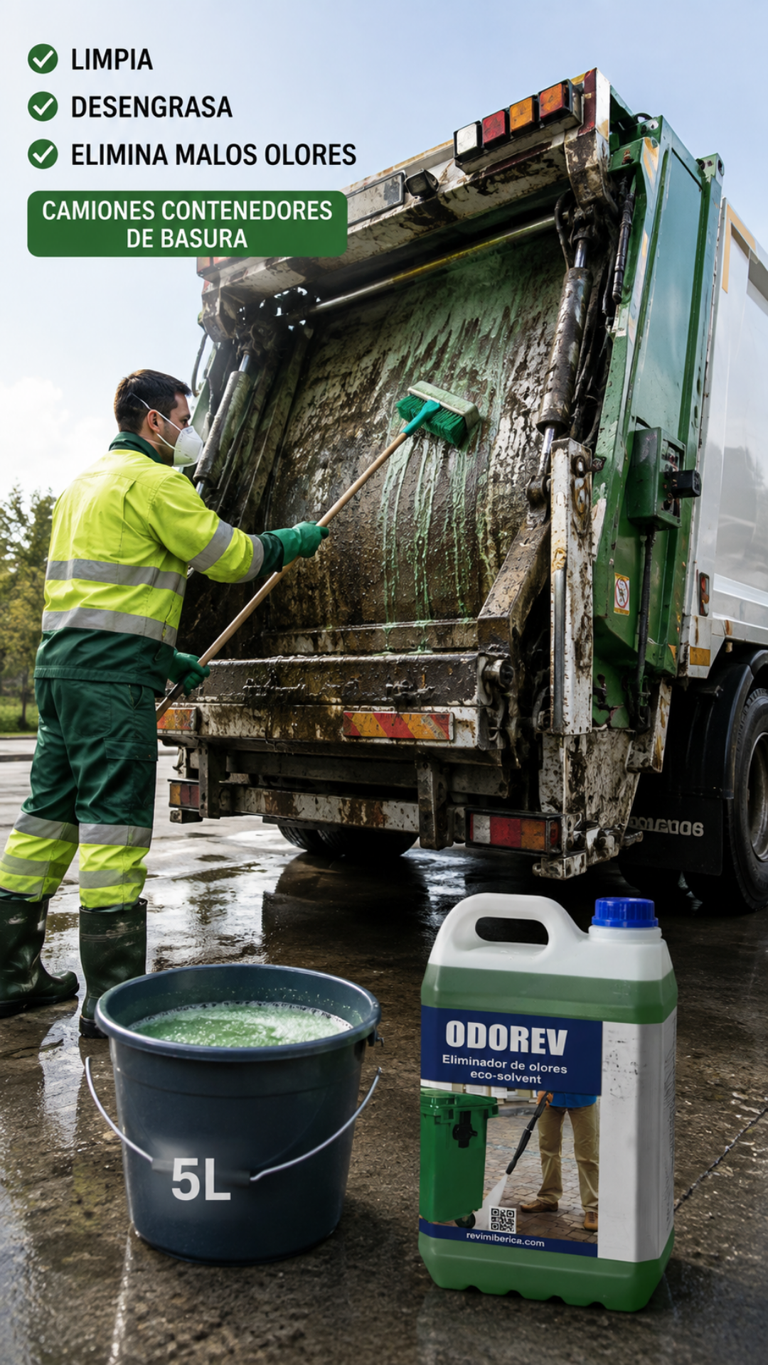 ODOREV| Desengrasante eliminador de Olores Tuberías, Bajantes, Desagües y Fosa Séptica Eco-Solvent