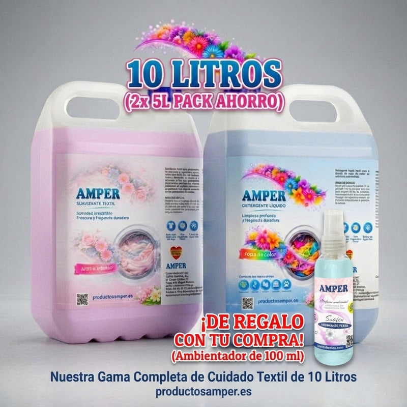 Pack detergente ropa color + suavizante 5L – Limpieza y aroma duradero | AMPER