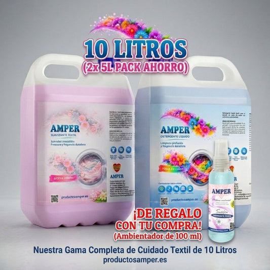 Pack detergente ropa color + suavizante 5L – Limpieza y aroma duradero | AMPER