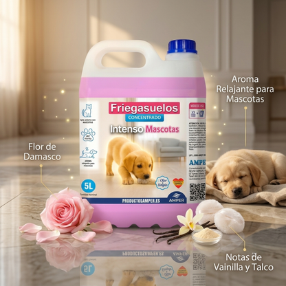 Fregasuelos perfumado concentrado AMPER Mascotas – Aroma limpio y floral - Eliminador de olores 1Litro