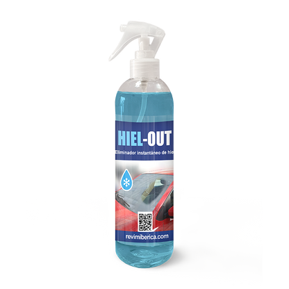 HIEL-OUT. Líquido descongelante para la eliminación de hielo, escarcha y condensaciones de agua de parabrisas de coches.