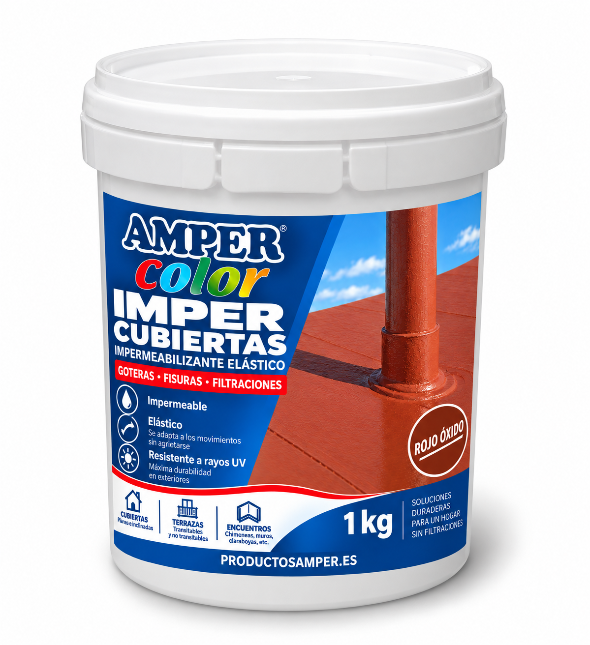 Imper Cubiertas Rojo Óxido Amper Color, impermeabilizante elástico para tejados, cubiertas, goteras y filtraciones con impermeable, elastico y resistente a los rayos UV
