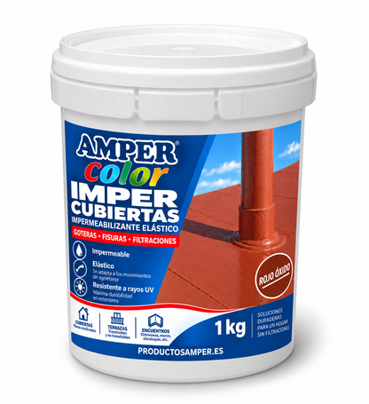 Imper Cubiertas Rojo Óxido Amper Color, impermeabilizante elástico para tejados, cubiertas, goteras y filtraciones con impermeable, elastico y resistente a los rayos UV
