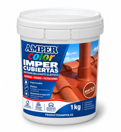 Imper Cubiertas Rojo Teja 1 kg, impermeabilizante elástico para tejados, cubiertas, goteras y filtraciones color rojo teja
