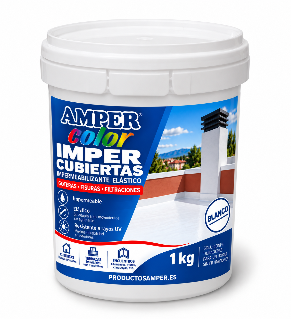 Kit impermeabilización Imper Cubiertas Blanco 1 kg con velo de fibra de poliéster