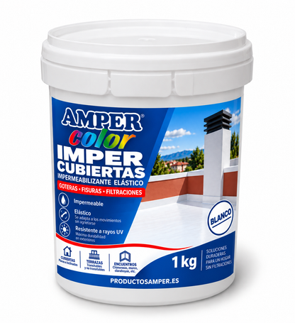 Kit impermeabilización Imper Cubiertas Blanco 1 kg con velo de fibra de poliéster