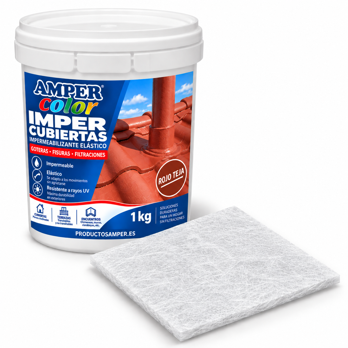 Kit de Reparación e Impermeabilización para Goteras y Filtraciones – 1 kg + Velo de Fibra de Poliéster