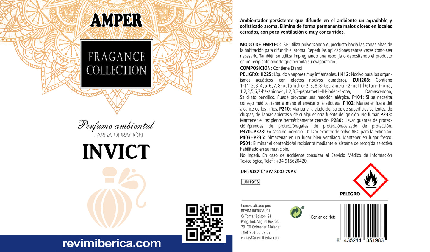 Amper Invict. Perfume Ambiental Alta calidad  (250 ml)