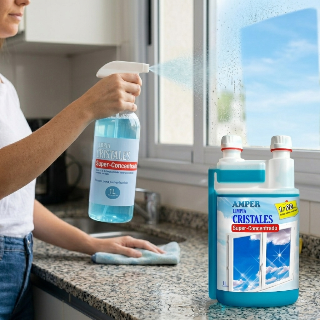 Limpiacristales Superconcentrado Profesional con Envase Dosificador para Diluciones Precisas | Limpia, Desengrasa y Abrillanta Cristales y Espejos