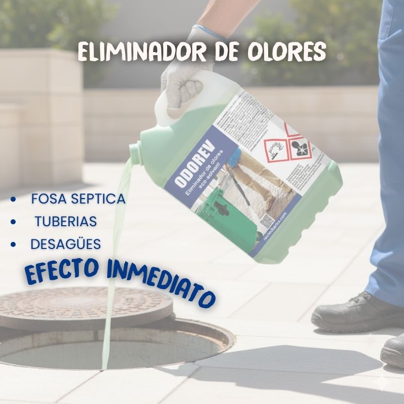 ODOREV| Desengrasante eliminador de Olores Tuberías, Bajantes, Desagües y Fosa Séptica Eco-Solvent