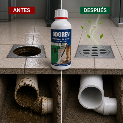 ODOREV| Desengrasante eliminador de Olores Tuberías, Bajantes, Desagües y Fosa Séptica Eco-Solvent