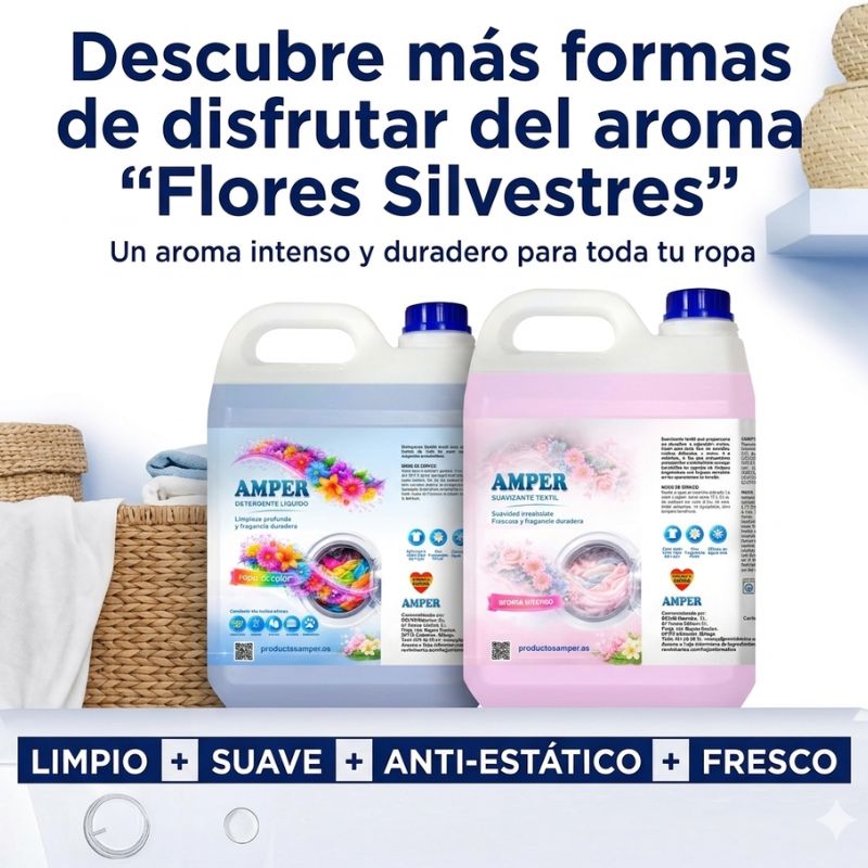 Pack detergente ropa color + suavizante 5L – Limpieza y aroma duradero | AMPER