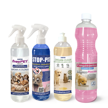 Pack limpieza para mascotas – 4 PRODUCTOS para control de olores y orina en perros y gatos