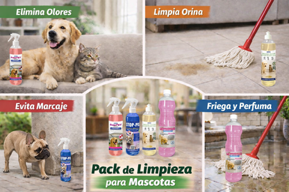 Pack limpieza para mascotas – 4 PRODUCTOS para control de olores y orina en perros y gatos