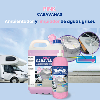 Aditivo Ambientador para Depósitos de Aguas Grises | Autocaravanas y furgonetas camper Limpias y Sin Olores. PINK CARAVANAS
