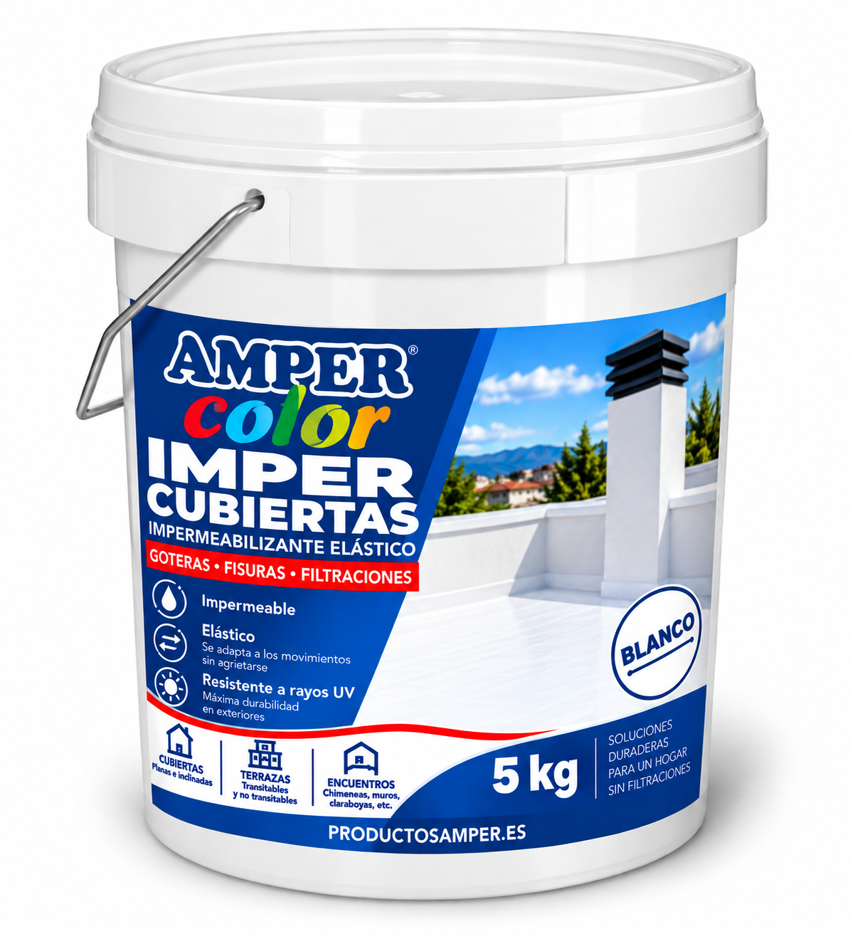 Imper Cubiertas Blanca – Pintura de 5kg Caucho Acrílico Impermeabilizante para Terrazas, Cubiertas y Azoteas