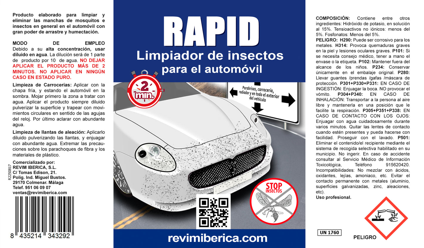 RAPID. Limpiador de mosquitos y de todo insecto seco en general para el coche.
