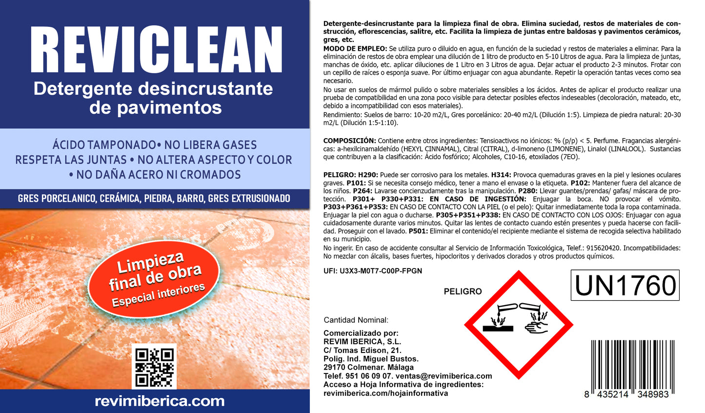 REVICLEAN. Detergente desincrustante de Pavimentos