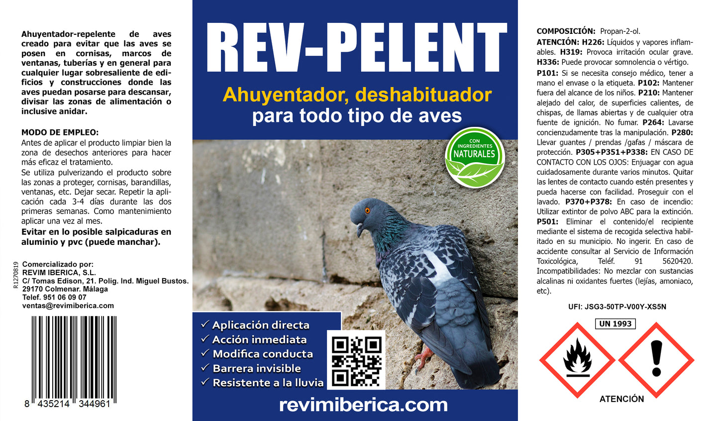 Ahuyentador de Palomas y Aves AMPER – Repelente orgánico no tóxico para terrazas y balcones