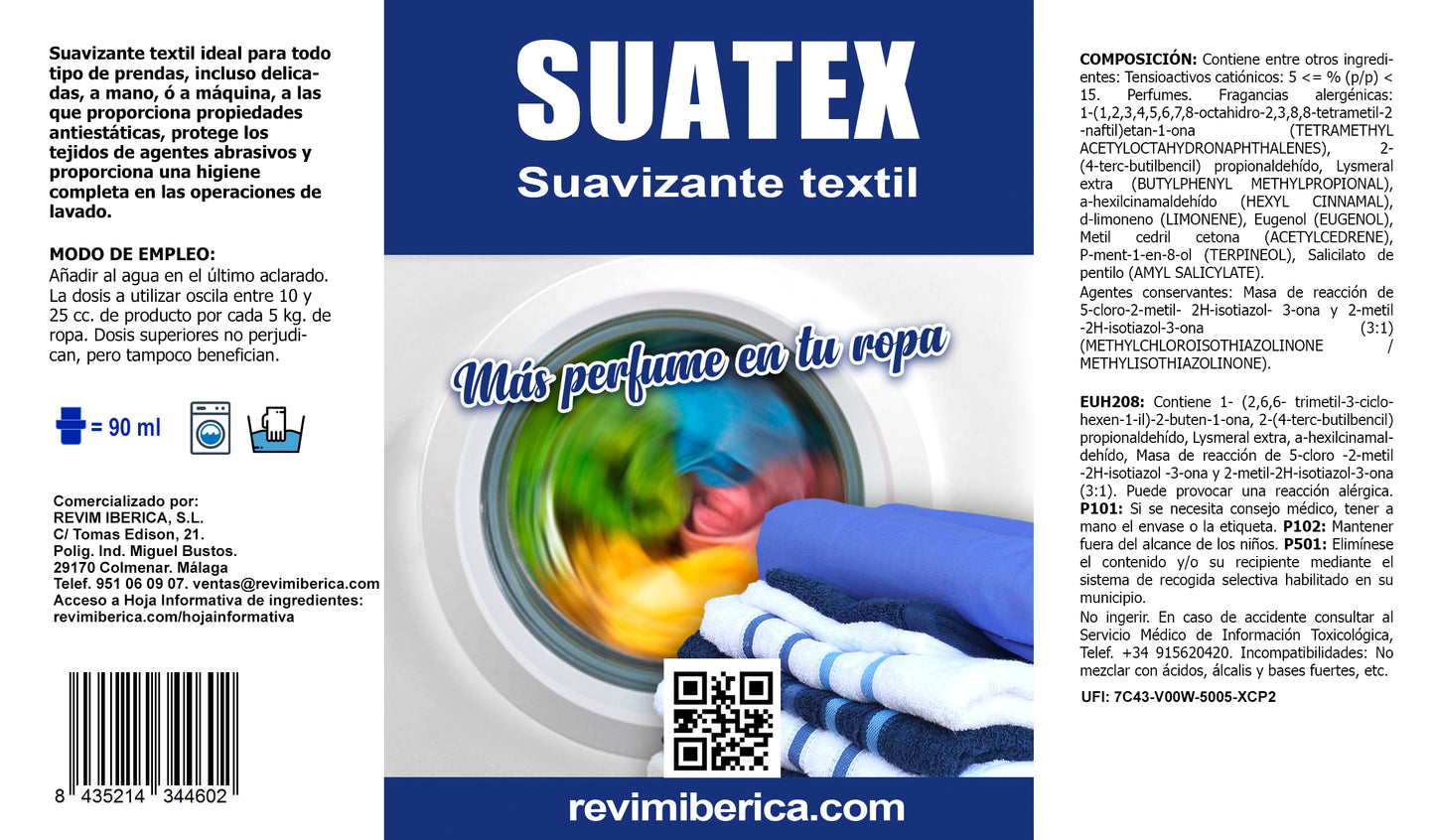 SUATEX. Suavizante textil profesional ideal para todo tipo de prendas incluso delicadas, a mano o a máquina.
