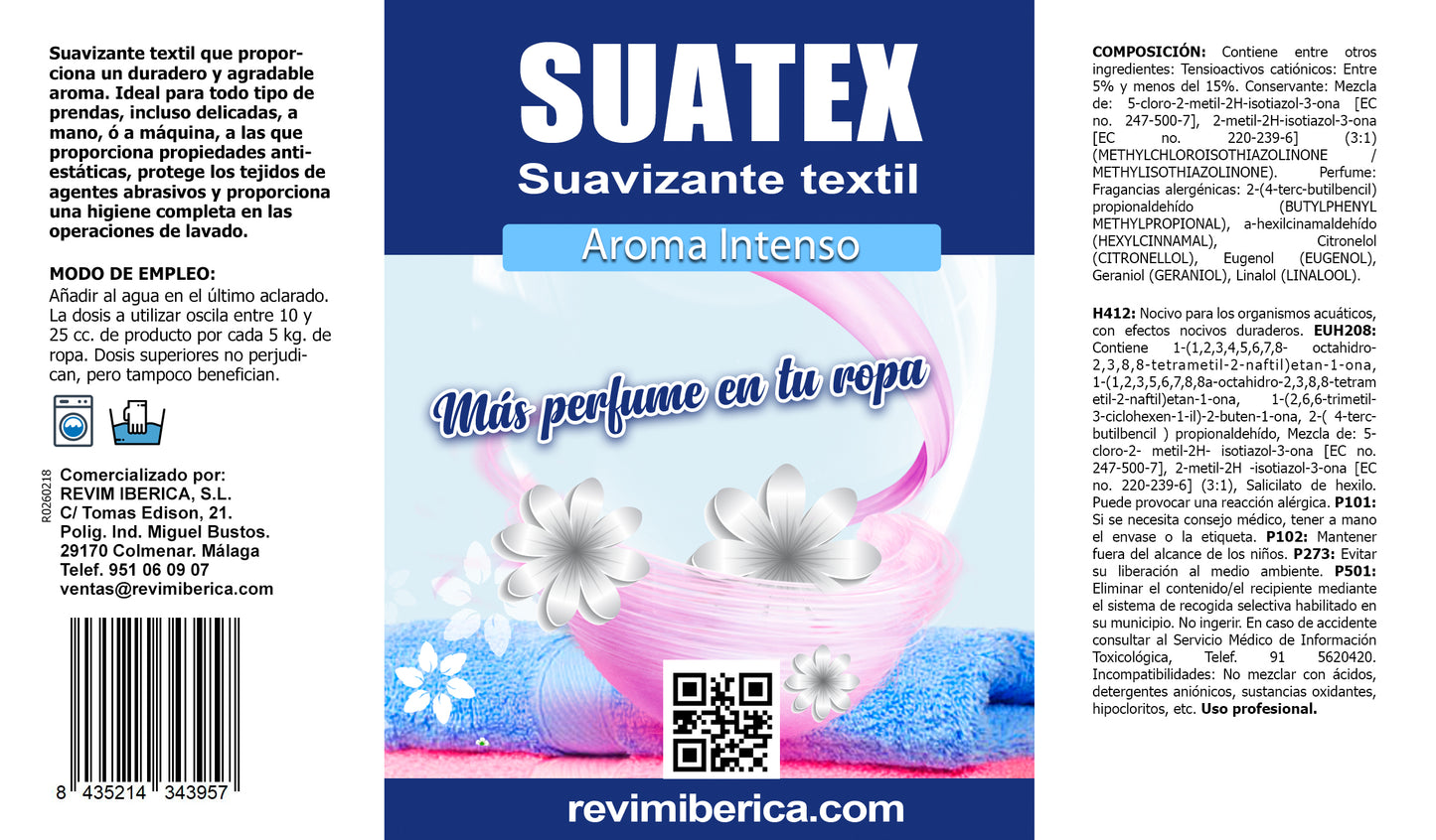 SUATEX. Suavizante textil profesional ideal para todo tipo de prendas incluso delicadas, a mano o a máquina.