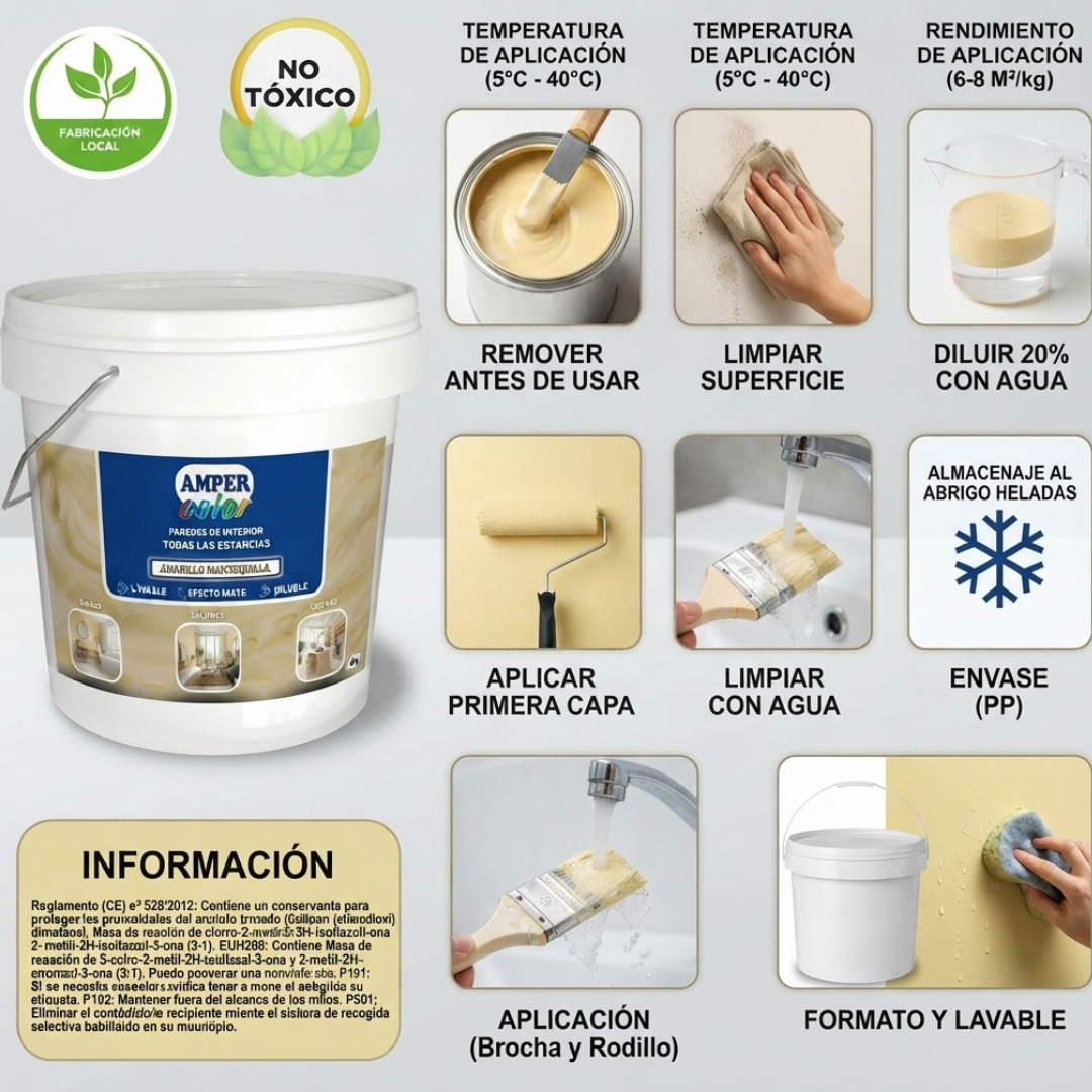 Usos de la pintura amarillo mantequilla en interiores, pruducción nacional en españa fabrica de pinturas